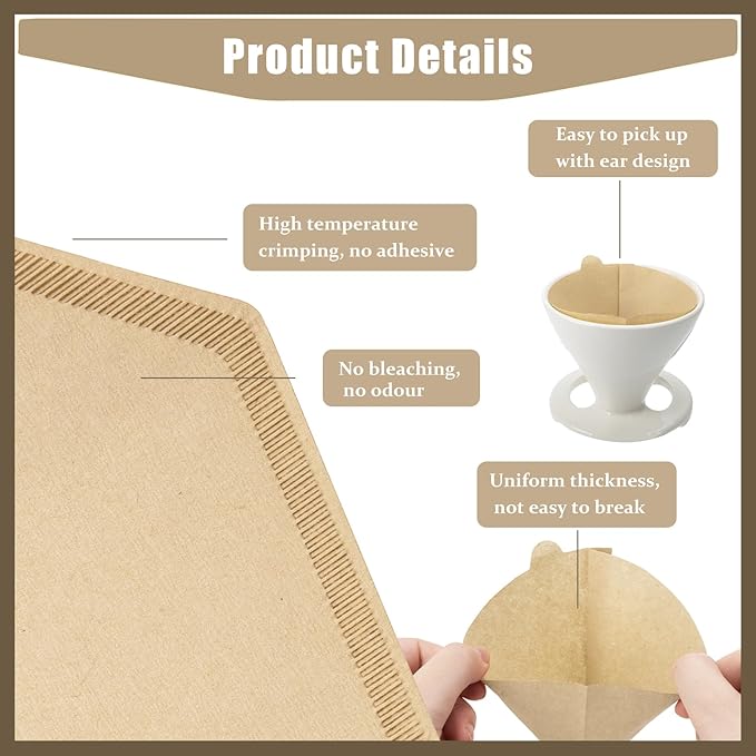 250 Count Coffee Filter #2, #2 Coffee Filters Disposable with 3 Wooden Coffees Spoons, Unbleached Natural#2 Coffee Filters Cone, Organic Cafe Filter NO.2 for Drip and Pour Over Coffee & Tea(2-6 Cup)