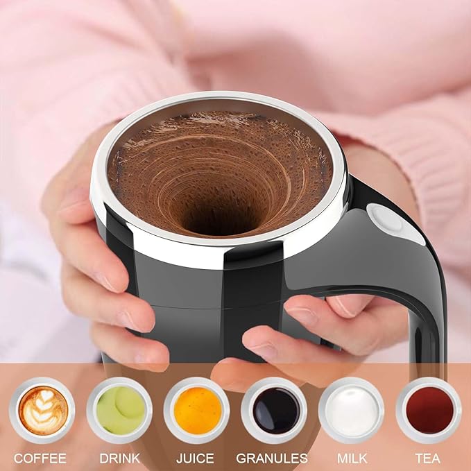 CYANLUX Self Stirring Coffee Mug, Automatic Magnetic Stirring Coffee Mug, Rechargeable Stainless Steel Electric Mixing Cup with Lid for Coffee Milk Tea (Black)