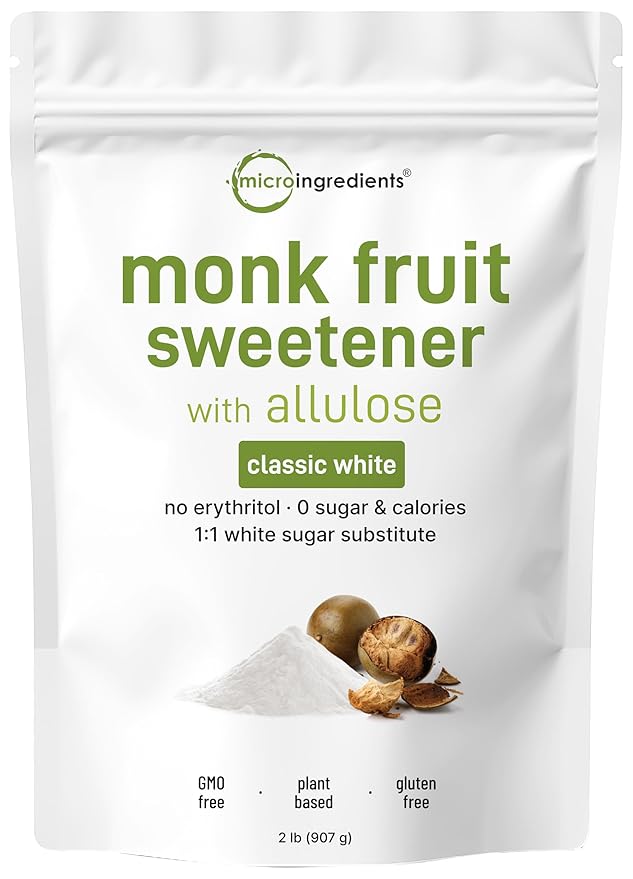 Monk Fruit Sweetener with Allulose, 2 lbs Granular | No Erythritol | No Aftertaste, 1:1 White Sugar Substitute, Keto & Vegan Friendly, Zero Calorie | Great for Drinks, Coffee, Tea, Cookies | Non-GMO