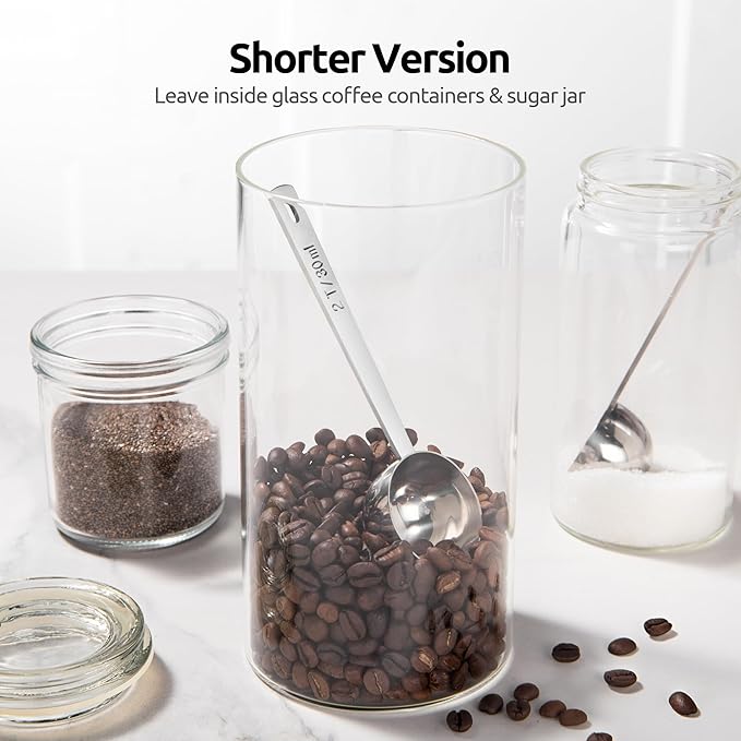 U-Taste Coffee Scoop 2 Tablespoon: 18/8 Stainless Steel Measuring Scooper for Ground Coffee, Bean, Powder, Espresso, 4.3in Long Handle Metal Measure Spoon for Canister, Jar (2Tbsp/30ml)