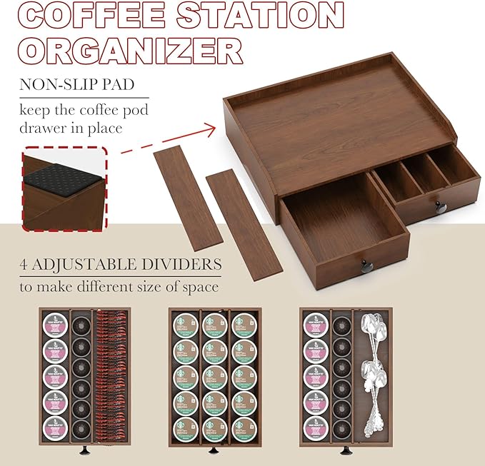 Wooden Coffee Pod Holder & Organizer - Coffee Station Organizer for Counter, Coffee Pods and Tea Organizer Holder Compatible with Keurig Pod & K-Cup | 30 Pod Capacity