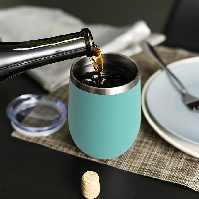 DOMICARE Stainless Steel Wine Tumbler Bulk with Lid, Personalized Insulated Tumblers Set, 12oz Travel Coffee Cups Pack of 16, Light Blue