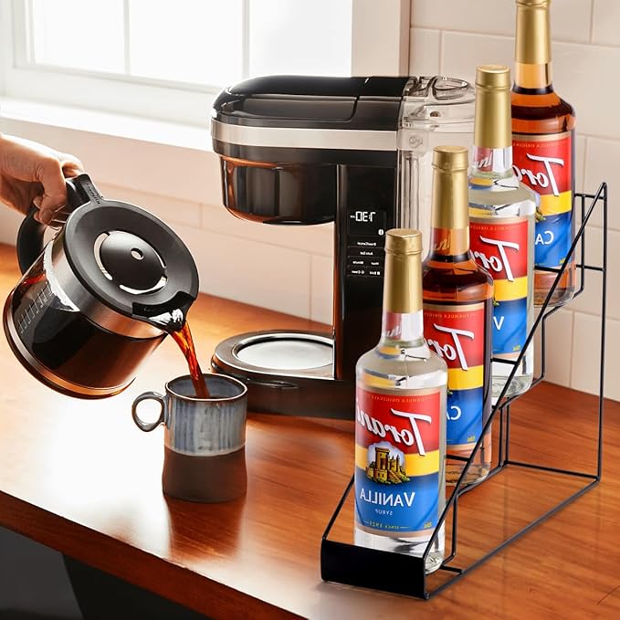 Coffee Syrup Rack for Coffee Bar Accessories, Fits with Torani and Monin Syrup, Coffee Bar Organizer Holds 4 Bottles