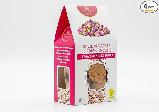 Ambrozia Vegan Snack Biscuits – Blackcurrant & Rose - Soft Baked, No Added Sugar, Clean Label, High Fiber & Wholesome Ingredients, Kid-Friendly, Healthy Snacks for Active Lifestyles, 4 x 4.58 Oz