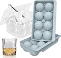 WIBIMEN Large Ice Cube Molds, Big Round Whiskey Ice Cube Trays for Freezer, Easy to Fill & Release, Whiskey Bourbon Cocktail(2.5In*8 Balls- Blue/2 Pack)