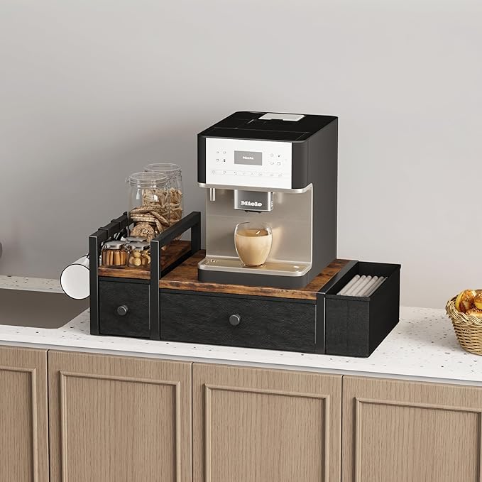 Homeiju Coffee Pod Drawers - K Cup Organizer, Nespresso Pods Holder with Mug Rack, Coffee Holder for Countertop, 52 Capacity Pods, Suitable for Kitchens, Offices and Coffee Bars(Brown)