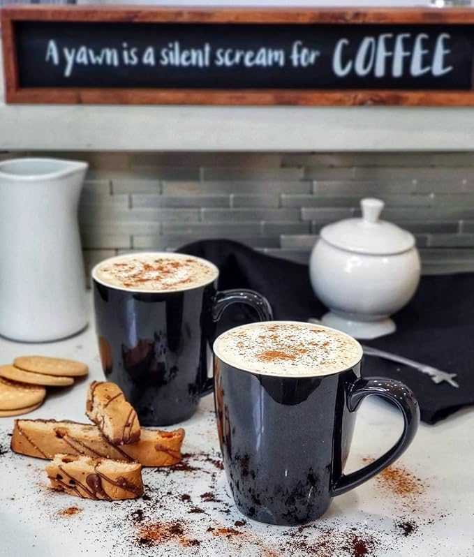 Sweese Porcelain Coffee Mugs - 16 Ounce (Top to the Rim) for Coffee, Latte, Tea, Cocoa, Set of 4, Black