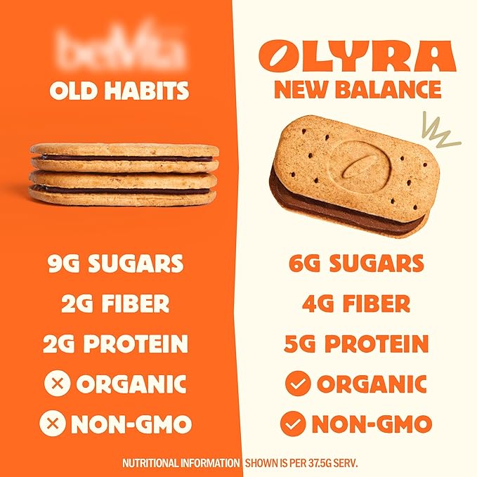 Olyra Dark Chocolate Sandwich Breakfast Biscuits, Healthy Snacks for Kids and Adults, Low Sugar, High Fiber Cookies, Organic Kids Snacks, with Ancient Greek Grains, USDA Certified Organic, Non GMO, 12 Packs