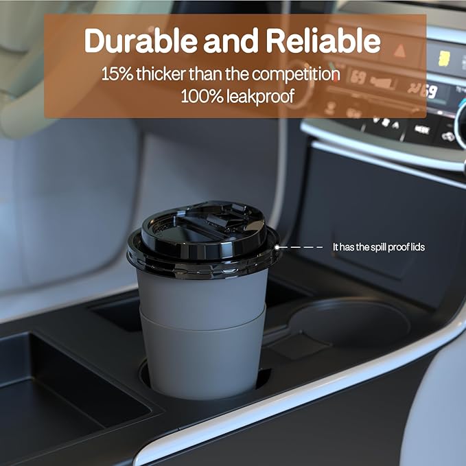 Lamosi 100 Pack 16 oz Disposable Coffee Cups with Lids and Sleeves, Grey Leak-Proof To Go Coffee Cups with Lids, Hot/Cold Beverage White Drinking Cup for Home, Office, Parties, Travel