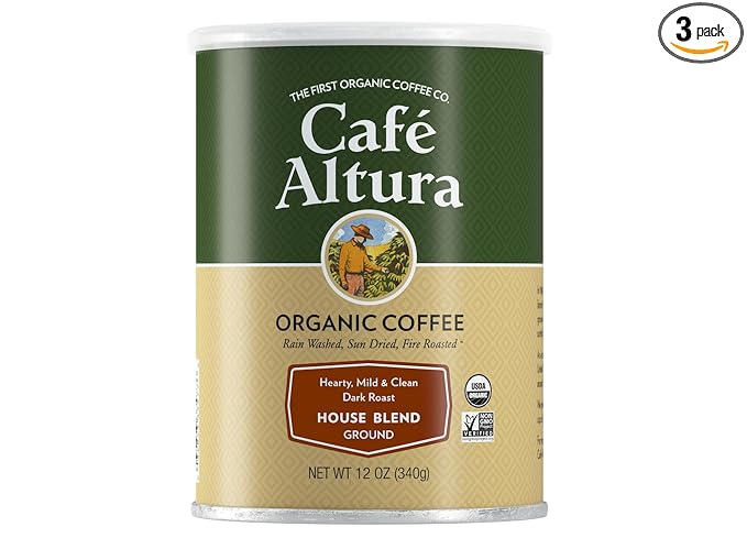 Cafe Altura Ground Organic Coffee, House Blend, 12 Ounce (Pack of 3)