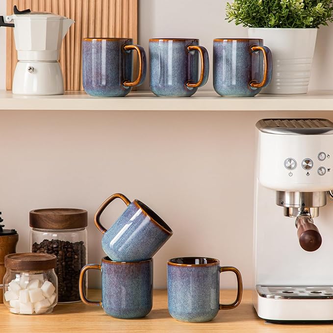 vancasso Coffee Mugs Set of 6, 12 Oz Ceramic Coffee Cups with Handle, Ceramic Unique Glaze Coffee Cup for Cappuccino, Latte, Tea, Cocoa, Dishwasher & Microwave Safe Gift Sets, Blue, Series ONION