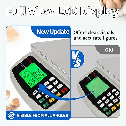 Commercial Food Scale 40KG Large Digital Kitchen Scale Baking Cooking Bread Meat Weight Price Computing Scale Stainless Steel Parts and Coins Counting Scale for Deli Stores Tare Function