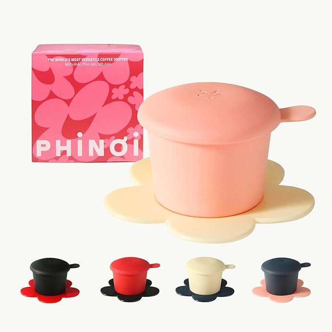 – Vietnamese Coffee Dripper – MIX COLORS – Pour Over Coffee Maker with Flower Design – Reusable Coffee Filter for Sustainable Brewing (Pink + Ivory)