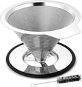 LHS Pour Over Coffee Dripper Reusable Coffee Filter Metal Cone Filter Paperless Coffee Filter Stainless Steel Pour Over Coffee Maker Single Cup Brew Coffee Filter, Double Mesh