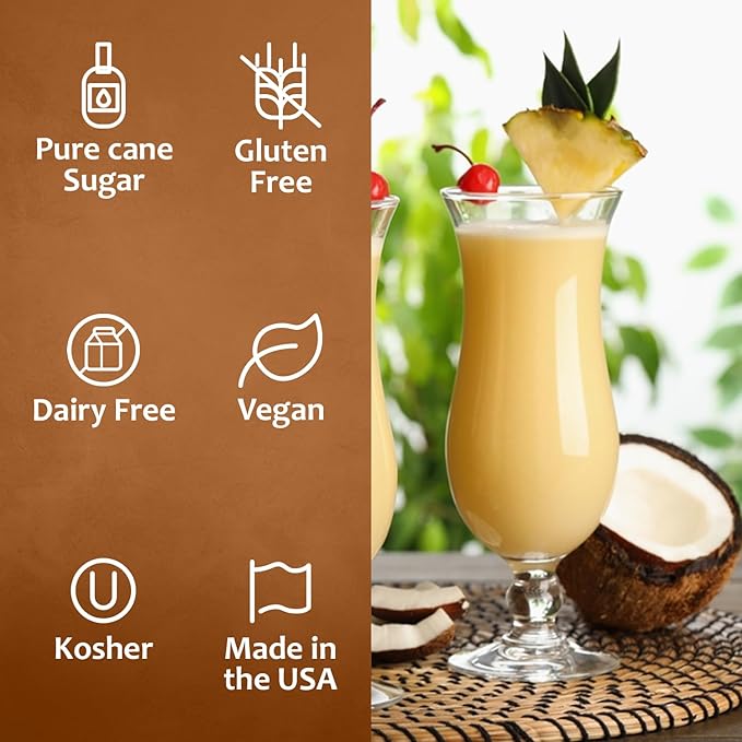 Syruvia Pina Colada Syrup, Flavored Syrup for Cocktails, Drinks, Lemonades, Iced Teas, and Desserts – 25.4 fl oz