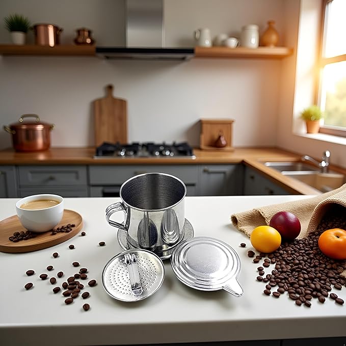 Silver Vietnamese Coffee Filter Stainless Steel Coffee Pot Drip Infuse Cup Brewing Teapot No Need Paper Drip Coffee Pot Machine Filter