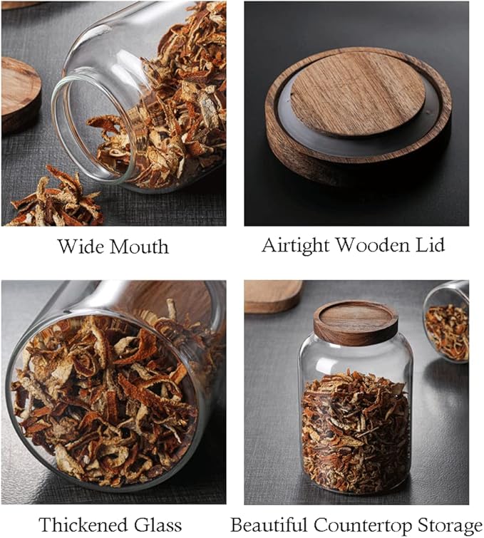 Large Glass Jars with Airtight Wooden Lid, Food Storage Glass Canister, Clear Cereal Storage Container for Flour, Sugar, Coffee Beans, Snack (1 Gallon (4000ml))