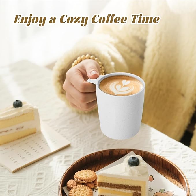 Homienly Wheat Straw Coffee Mugs Set of 6, Lightweight and Unbreakable Coffee Mugs with Handles, Alternatives to Plastic Coffee Mug, Microwave and Dishwasher Safe Cups for Kitchen, Tea - White