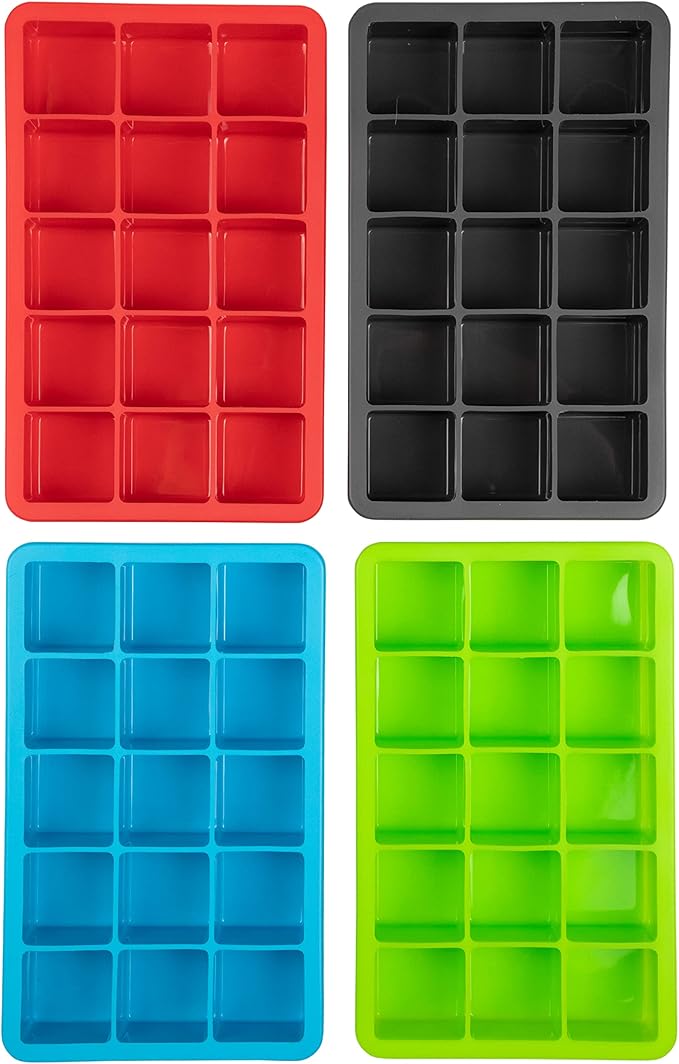 Tovolo Perfect Cube Ice Mold Trays, Sturdy Silicone, Fade Resistant, 1.25" Cubes, Assorted, Set of 4