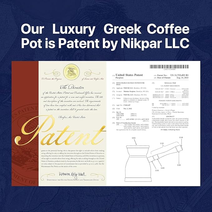 NIKPAR Luxury Greek Coffee Pot Macedonian Collection - Turkish Coffee Pot for Most Type of Stove Top, Arabic Coffee Maker Cezve, Ibrik, Briki with Detachable Handle & Luxury Gift Box (Trio Pack)