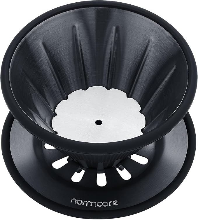 Normcore 2-in-1 Pour Over Coffee Dripper, Brews 1-2 Cups Coffee Brewer, Use V60 and Wave Filter Paper Brewer, Titanium Coated 304 Stainless Steel, Black
