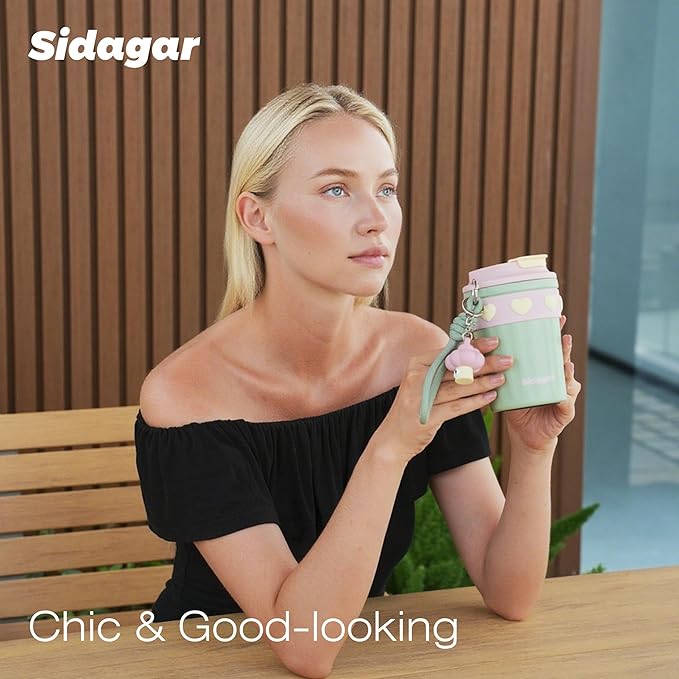 12 oz Travel Coffee Mug Spill Proof Leak Proof, Stainless Steel Thermal Coffee Cup with Lid, Resuable Cup for Hot and Cold, Portable Tumbler for Women, Green