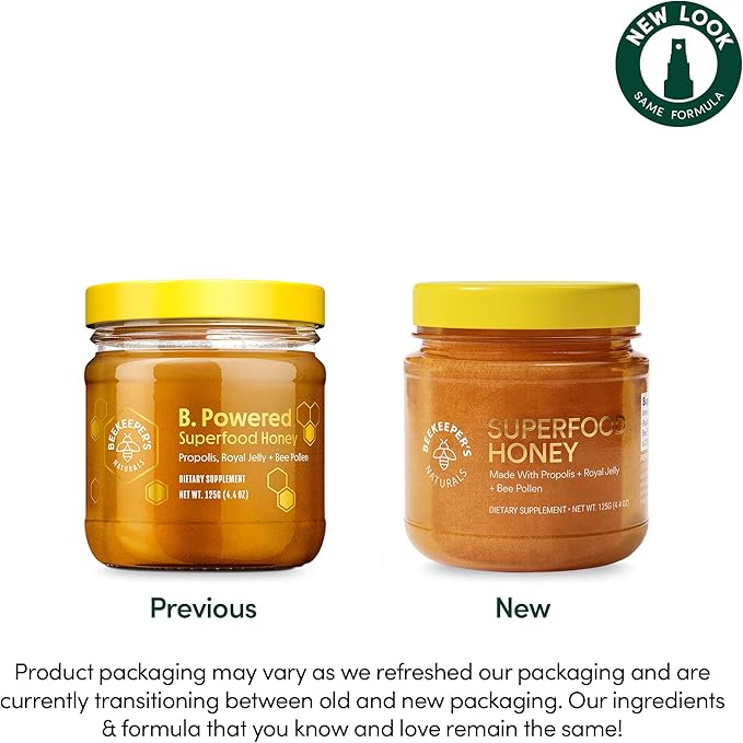 Superfood Honey by Beekeeper's Naturals - Bee Pollen, Royal Jelly, Propolis, Honey - Natural Energy, Immune Support, Mental Clarity, Athletic Performance (4.4 oz)