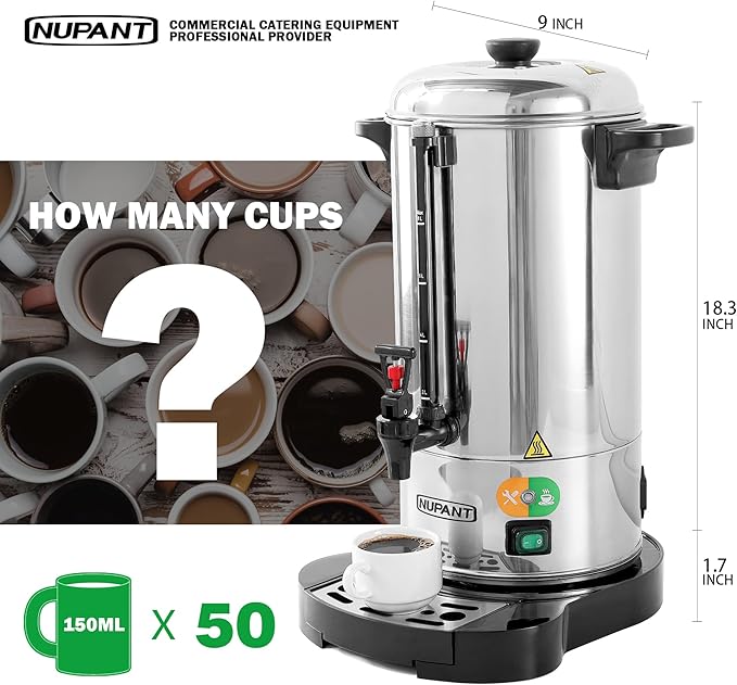 Commercial Coffee Urn 50 Cup/8L Coffee Dispenser with Upgraded Percolator, 304 Stainless Steel Hot Water Urn Beverage Dispenser with Keep Warm Mode, Large Coffee Maker for Catering Party