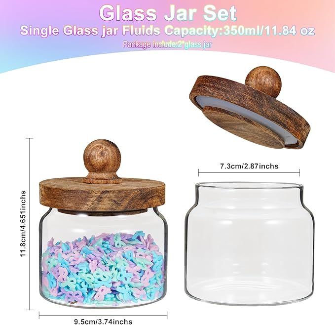 Glass Spice Jar Coffee Sugar Container Airtight Glass Jar Food Storage Canisters Bottle for Kitchen Seasoning Tea Herb Overnight Oats Bar Parfait Snacks (2 * 350ml(11.84oz))