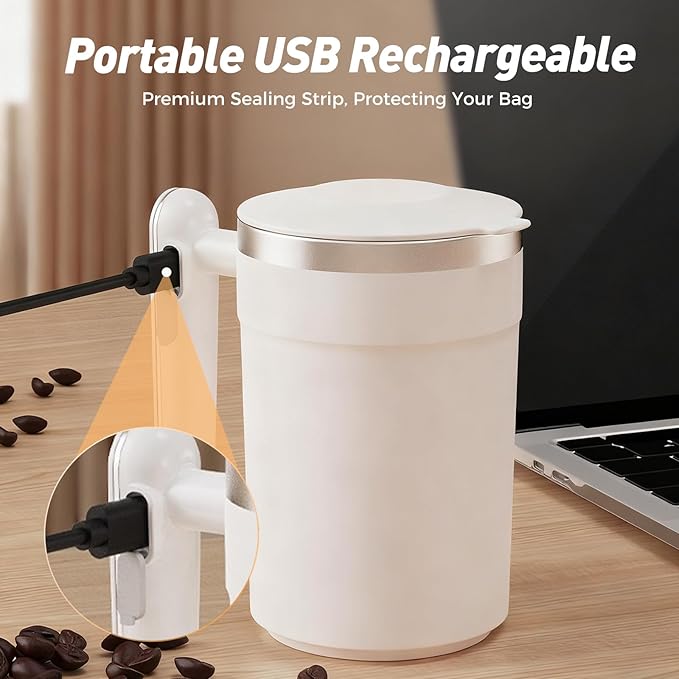 Automatic Stirring Coffee Mug,Magnetic Stirring Cup with Lid for Home Office Travel,Stainless Steel Rotating Self Mixing Mug for Coffee/Milk/Tea/Hot Chocolat (A-Green-Rechargeable)