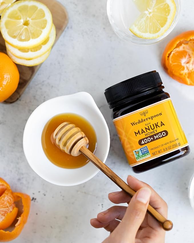 Wedderspoon Raw Premium Manuka Honey, 400+ MGO, 8.8 Oz, Unpasteurized New Zealand Honey, From Our Hives to Your Home