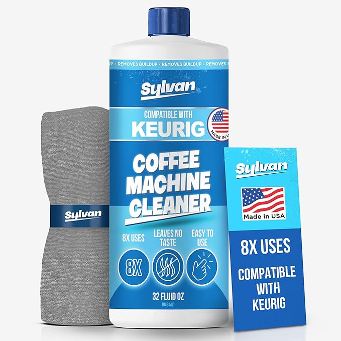 Descaling Solution Compatible with Keurig | Free Cleaning Cloth | 12 Month Supply | Made in the USA | Descaler for all Keurig Machines | 32 Oz | Coffee Machine Cleaner for Coffee Makers