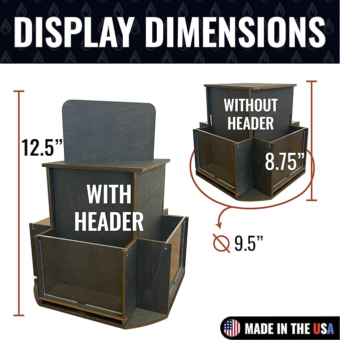 Rotating Greeting Card Display Stand, 1 Tier Wooden Organizer, 4-Sided Display Rack 360 Degree Spinning Multi-Pocket Display for Coasters, Stickers, Retail, Showcase, Tradeshow, 12.5”H (Ebony)
