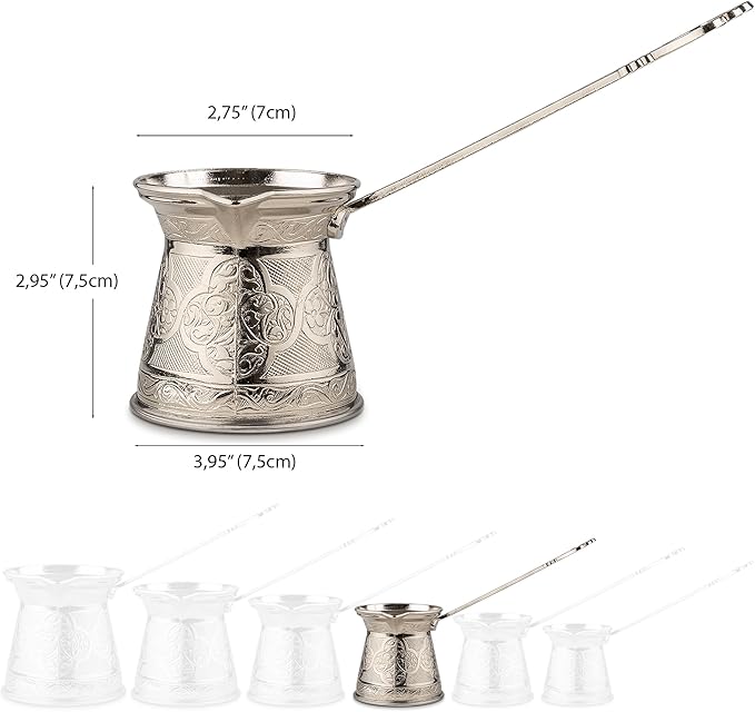 Alisveristime Authentic Turkish Coffee Pot, Handmade Cezve/Ibrik, 2.95-Inch Width, 2.95-Inch Height - 10.14 Ounce Enhance Your Coffee Experience Now! (3 Cup) (Silver)
