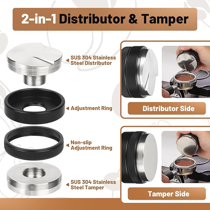 53mm Espresso Tools – Coffee Distributor and Tamper Leveler, WDT Tool, Magnetic Dosing Funnel and Puck Screen with Remover, Espresso Accessories Kit Fits 53mm Portafilters and Espresso Machines