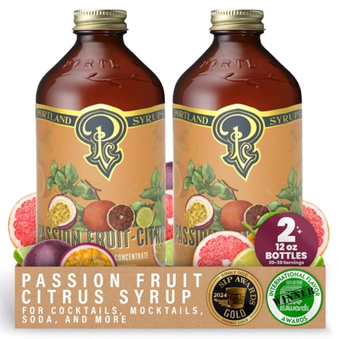 Portland Syrups Citrus-Passion Syrup - Craft Tropical Sensations for Cocktails, Mocktails, Soda, and More - 12 oz with 12 Servings (Pack of 2)