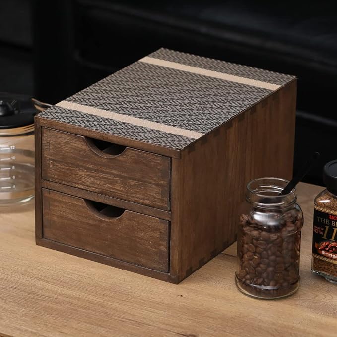Drawer Organizer Coffee Pod Holder - Kitchen Cutlery Storage Accessories/ K-Cup Drawers with Detachable Wooden Partition - Coffee Capsules Organization Counter - Wood desktop Small Cabinets