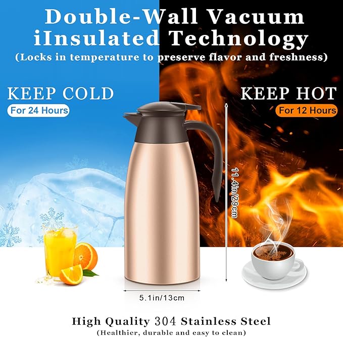 Norme 2 Pcs Thermal Coffee Carafe Insulated Stainless Steel Coffee Carafe for Hot Liquid Vacuum Thermal Pot Creamer Pitcher Dispenser with Brushes Keeping Hot Water Milk(Rose Gold)