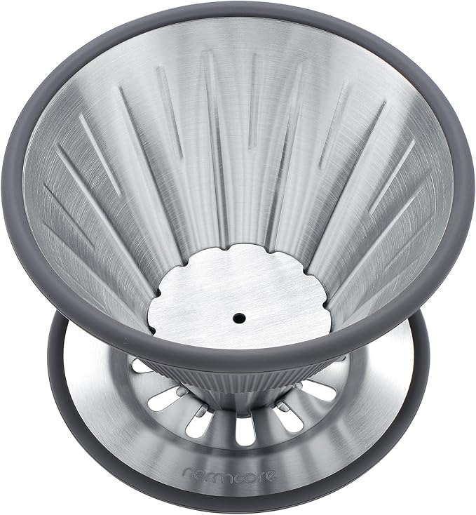 Normcore 2-in-1 Pour Over Coffee Dripper, 1-4 Cups Metal Coffee Dripper, Use V60 and Wave Filter Paper Coffee Maker, 304 Stainless Steel, Silver