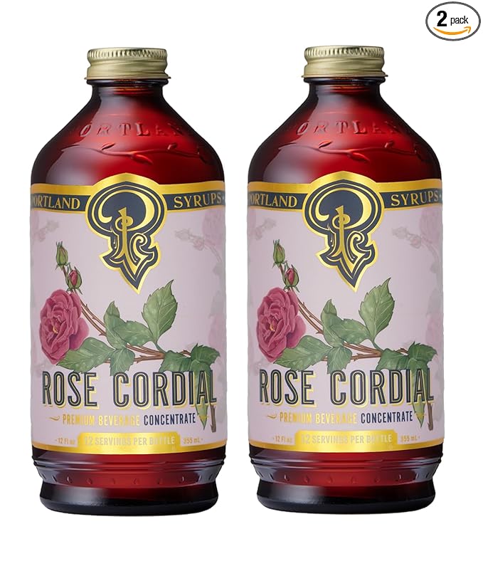 Portland Syrups Rose Cordial Syrup - Craft Exquisite Floral Beverages for Cocktails, Mocktails, Soda, and More - 12 oz with 24 Servings (Pack of 2)