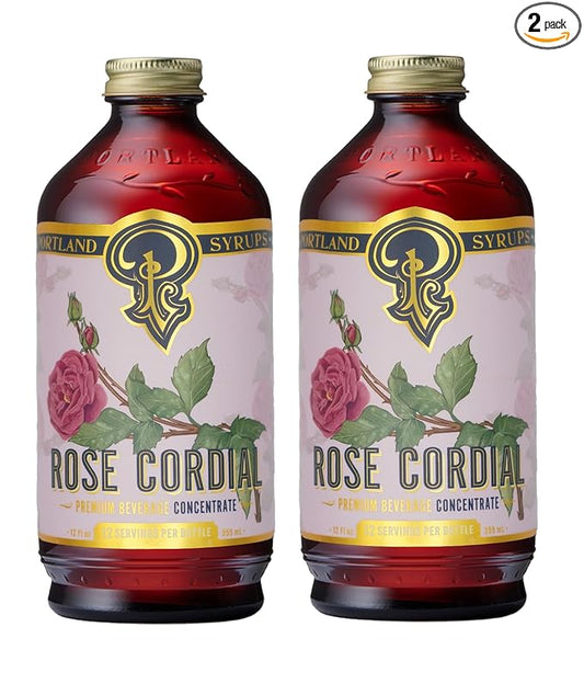 Portland Syrups Rose Cordial Syrup - Craft Exquisite Floral Beverages for Cocktails, Mocktails, Soda, and More - 12 oz with 24 Servings (Pack of 2)