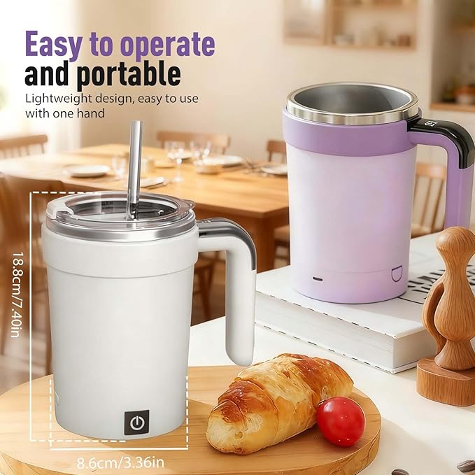 Automatic Magnetic Stirring Coffee Mug,2026 New Detachable Base Self Stirring Coffee Mug,Electric Mixing Cup with Lid Handle,Smart Mixing Cup for Milk Tea Coffee Chocolate (Purple)