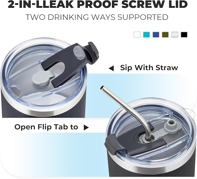 MEWAY 12oz/8 Pack Coffee Mug With Lid, Insulated Stainless Steel Reusable Coffee Cup, Double Wall Durable Coffee Mug, Powder Coate，For Coffee, Beer, Home, Office(MIX,8 Pack)