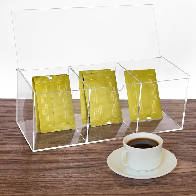 Acrylic Coffee Pod Holder with Lid for 24 Kcup, 3 Compartments Clear Coffee Capsule Storage Organizer for Bar Station Organizer