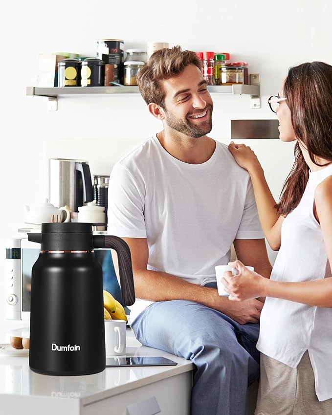 Carafes for Hot Liquids 51 oz - 12 Hour Stainless Steel Thermal Coffee Carafe-Insulated Coffee Carafes For Keeping Hot/Cold Coffee, Tea, Water, 1.5 Liter Beverage Dispenser(2 Black)