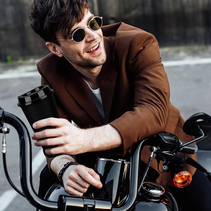 Domensi 15 Pack Reusable Coffee Cups with Lids 16 oz Disposable Travel Cups Bulk Plastic to Go Coffee Tumblers for DIY Hot Cold Drink Party Favors Coworker, Microwaveable (Black)