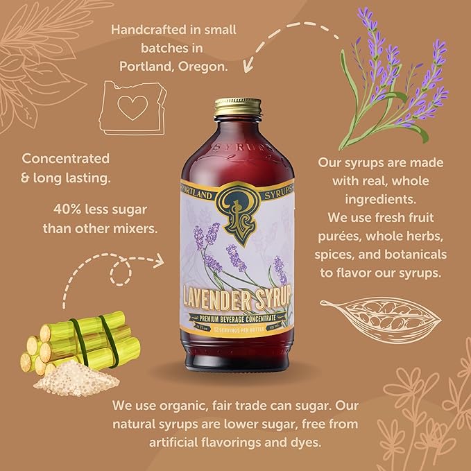 Portland Syrups Lavender Syrup - Lavender Beverage Concentrate for Tea, Matcha, Coffee, Sodas, and Baking - Floral Flavor for Crafting Refreshing Drinks - 12 oz Bottle, 12 Servings (Pack of 2)