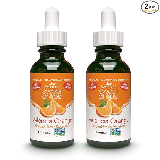 SweetLeaf Stevia Sweet Drops Valencia Orange - Liquid Stevia Drops Sweetener, Zero Calorie, Non-GMO Flavored Stevia Liquid Sugar Substitute for Sugar-Free Sodas, Mixed Drinks, Iced Tea, 2 Fl Oz (Pack of 2)