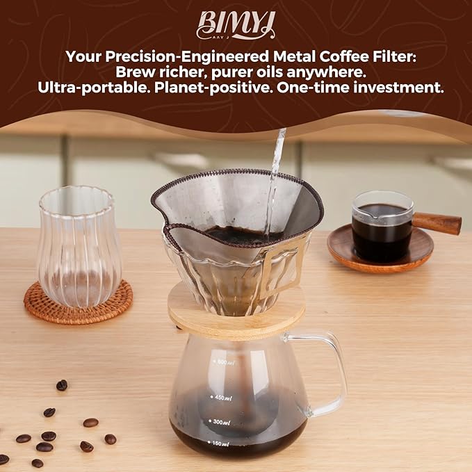 Stainless Steel Pour Over Coffee Filter Reusable - Foldable Metal Coffee Filter with Hanging Ears, Compatible with Chemex & Glass Coffee Drippers (4-6 Cups, Silver)