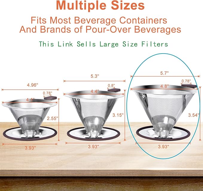 Pour Over Coffee Dripper, Paperless Pour Over Coffee filter, Stainless Steel Reusable Coffee Filters with Double Layer Mesh, Coffee Strainer Cup Stand & Cleaning Brush